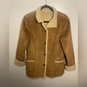 L.L. Bean Tan Brown Sherpa-Lined Faux Suede Coat